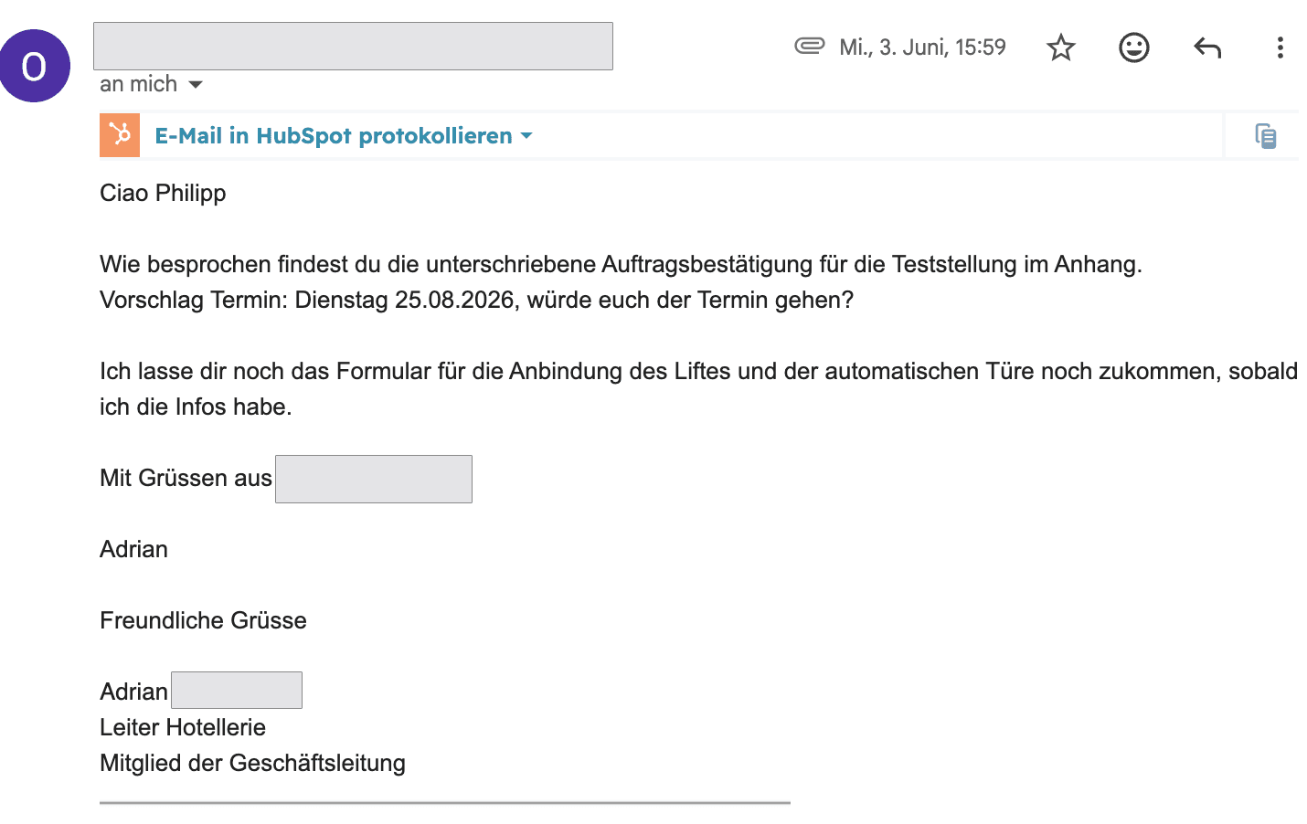 Kunde 1: Bestellung bzw. unterschriebene Offerte