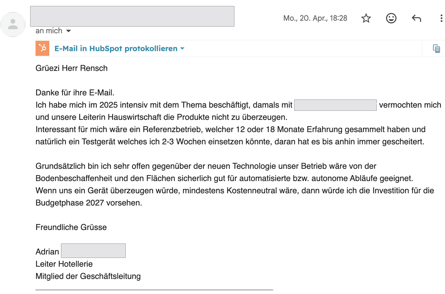 Kunde 1: Terminbestätigung des Entscheiders (E-Mail-Kampagne)