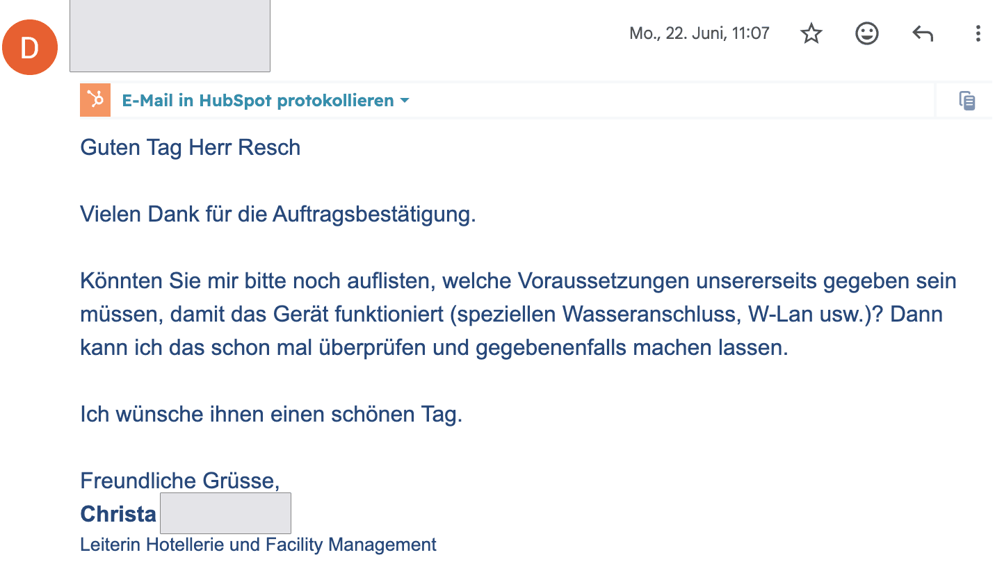 Kunde 4: Bestellung bzw. unterschriebene Offerte