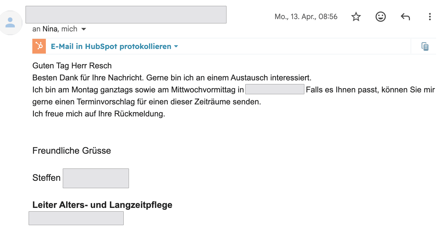 Terminbestätigung eines Entscheiders aus der Outbound-Kampagne (Beispiel 5)