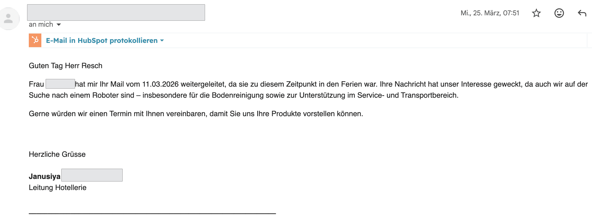 Terminbestätigung eines Entscheiders aus der Outbound-Kampagne (Beispiel 6)
