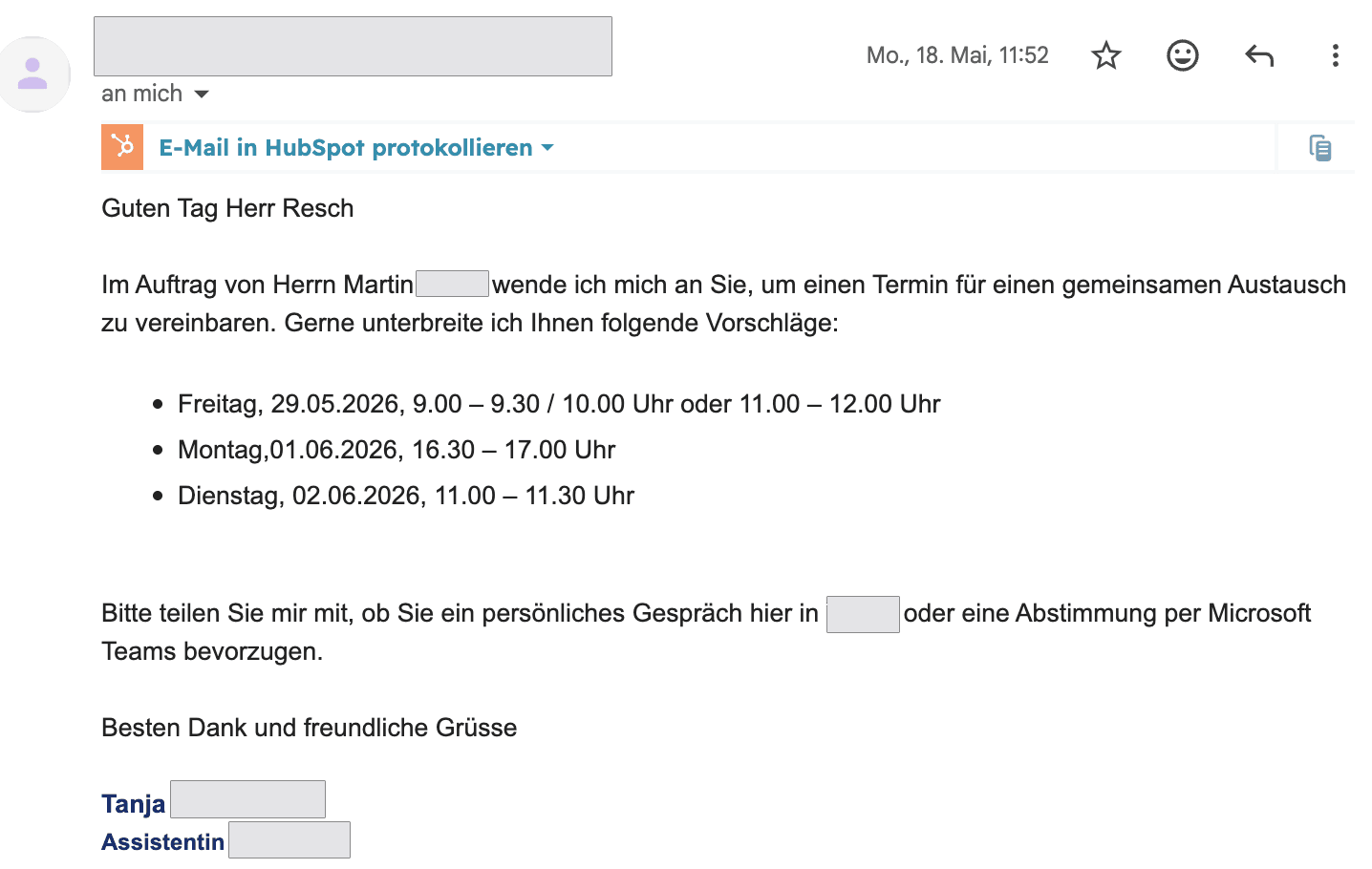 Terminbestätigung eines Entscheiders aus der Outbound-Kampagne (Beispiel 7)