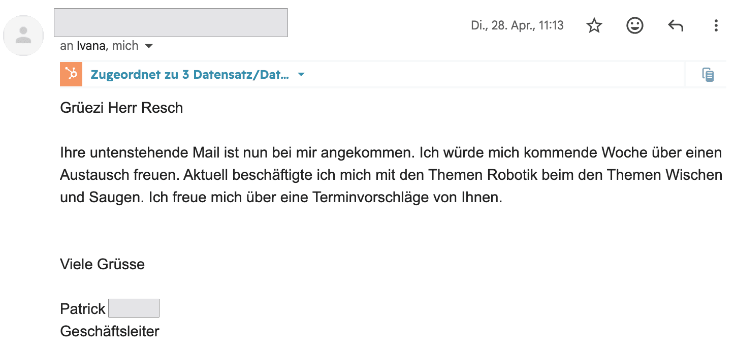 Terminbestätigung eines Entscheiders aus der Outbound-Kampagne (Beispiel 8)