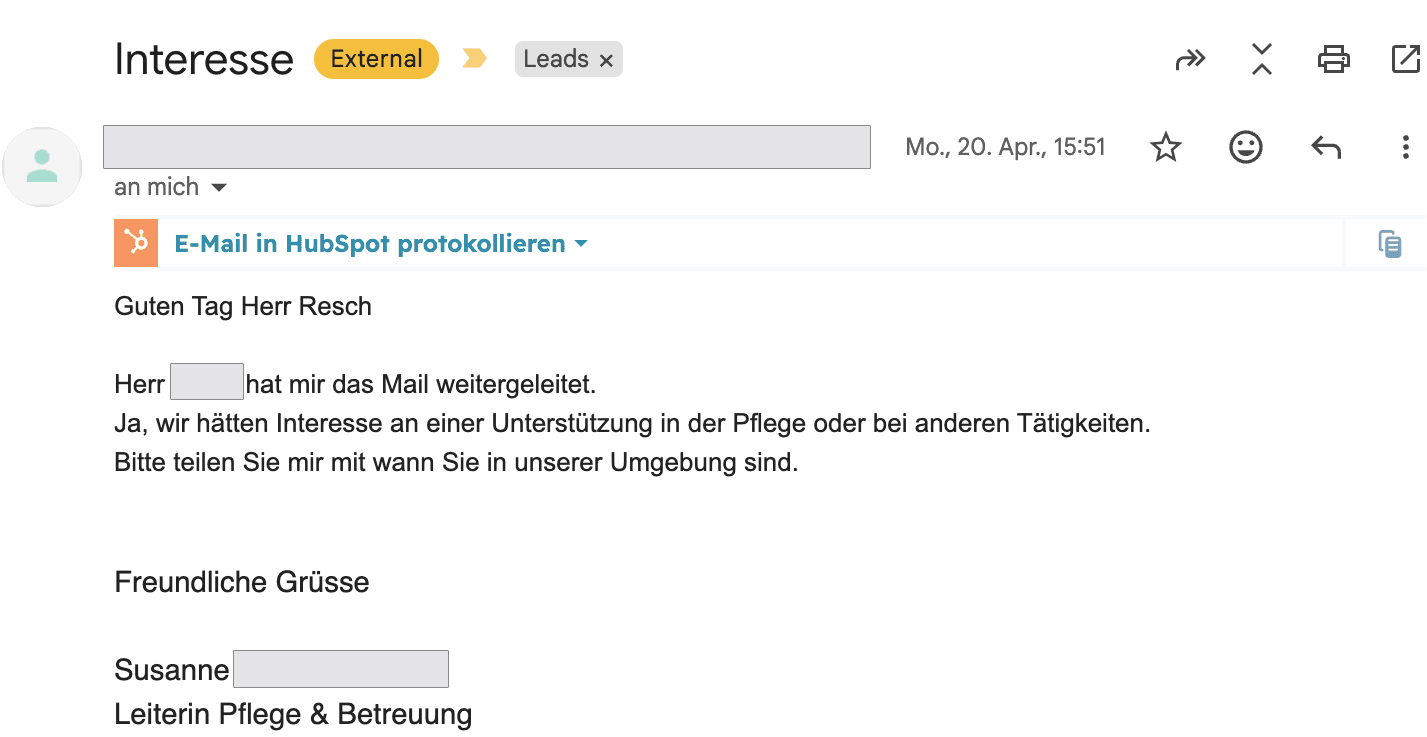 Terminbestätigung eines Entscheiders aus der Outbound-Kampagne (Beispiel 9)