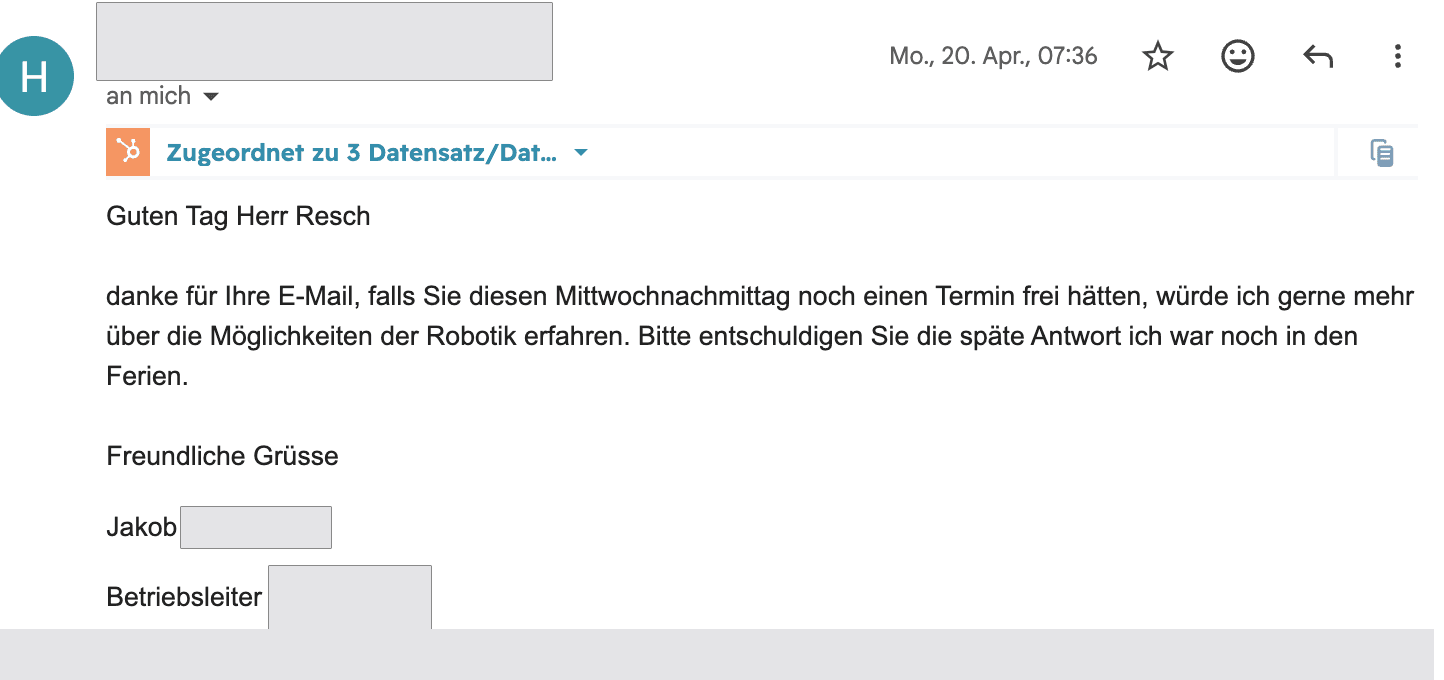 Terminbestätigung eines Entscheiders aus der Outbound-Kampagne (Beispiel 10)